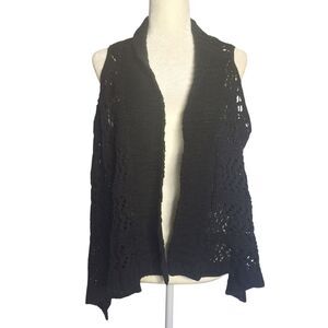Crochet Women's Black Open-Front Sweater Cardigan Vest Sleeveless Whimsigoth M/L